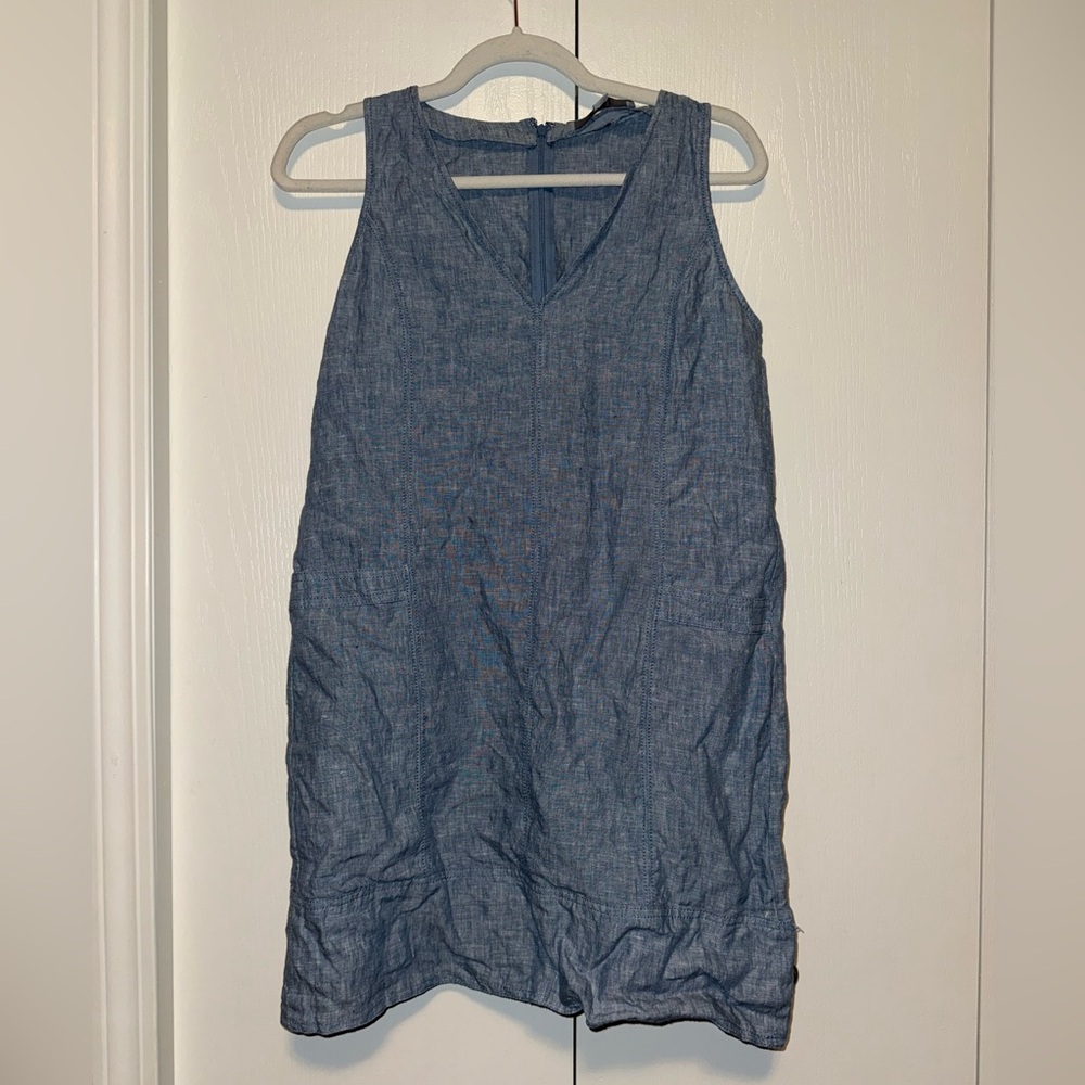 LOFT Chambray 100% Linen Pocket Sheath Dress